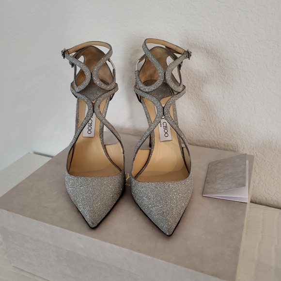 Jimmy Choo Glittered Strappy Sandals. Silver. Size 8.5 - Picture 3 of 9